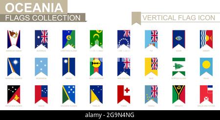 Vertikales Flaggensymbol von Ozeanien. Vector Flag Collection für ozeanische Länder. Stock Vektor