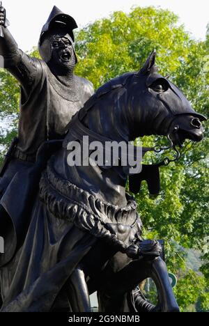 Owain Glyndwr Statue, Corwen, Nordwales. Stockfoto