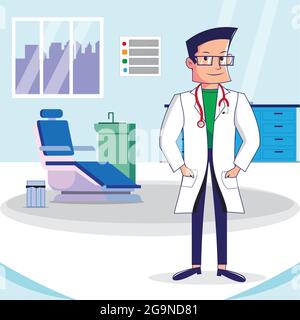 Cartoon-Design des Arztes im Krankenhaus stehen. Stock Vektor