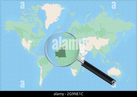 Karte der Welt mit Lupe: Sie können die Karte von Mauretanien detaillierte Karte von Mauretanien und den umliegenden Ländern in der Lupe: Sie können die Karte der Welt mit einer Lupe nehmen. Stock Vektor
