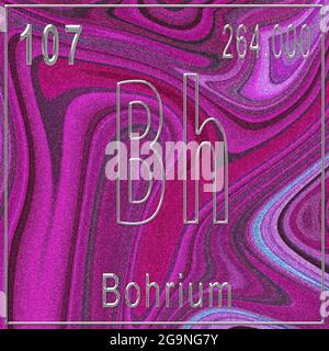 Bohrium chemisches Element, Zeichen mit Ordnungszahl und Atomgewicht, Periodensystem, Rosa Hintergrund Stockfoto