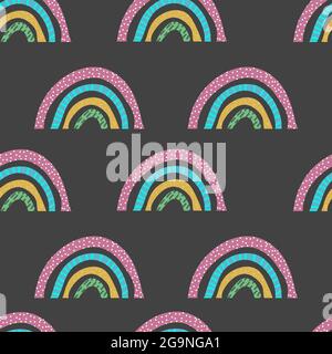 Nahtloses Boho-Muster mit Regenbogen für Textilien und Stoffe. Skandinavischer Druck. Sommer Bohemian Tapete, Hintergrund Stock Vektor