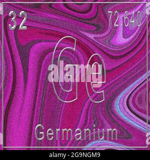 Chemisches Germanium-Element, Zeichen mit Ordnungszahl und Atomgewicht, Periodensystem-Element, Rosa Hintergrund Stockfoto