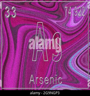 Arsen-chemisches Element, Zeichen mit Ordnungszahl und Atomgewicht, Periodensystem, Rosa Hintergrund Stockfoto