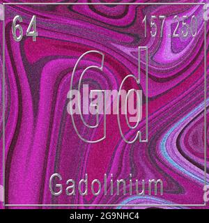 Gadolinium chemisches Element, Zeichen mit Ordnungszahl und Atomgewicht, Periodensystem, Rosa Hintergrund Stockfoto