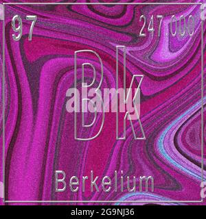 Berkelium chemisches Element, Zeichen mit Ordnungszahl und Atomgewicht, Periodensystem, Rosa Hintergrund Stockfoto