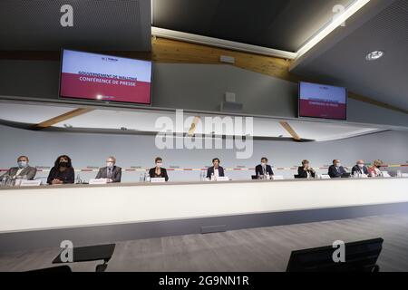 Christophe Collignon, wallonischer Minister für Kommunalverwaltung und Wohnungswesen, Christie Morreale, Vizepräsidentin der Wallonischen Regierung, Minister für Clima Stockfoto