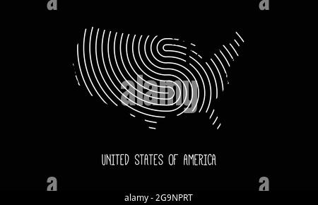 Biometrische Karte der Vereinigten Staaten von Amerika gefüllt mit Fingerabdruck-Muster Symbol Logo-Design Vektor-Illustration Stock Vektor