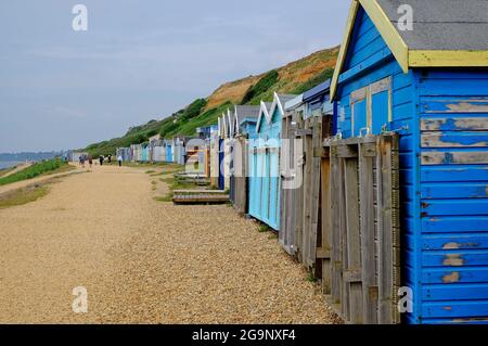 Strandhütten in barton-on-Sea, hampshire, england Stockfoto