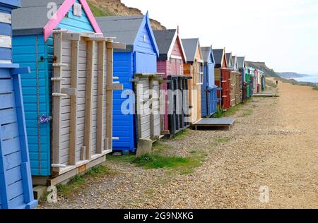 Strandhütten in barton-on-Sea, hampshire, england Stockfoto