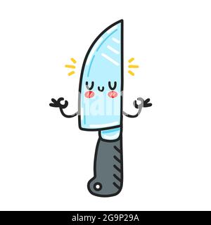 Nette lustige Küche Koch Messer Charakter meditieren. Vektor flache Cartoon kawaii Figur Illustration Symbol. Isoliert auf weißem Hintergrund. Koch Kochmesser Cartoon Charakter Konzept Stock Vektor