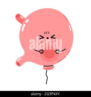 Nette traurig krank lustig Magen Organ Charakter Bauch aufgebläht. Vektor flache Cartoon kawaii Figur Illustration Symbol. Isoliert auf weißem Hintergrund. Magen Gefühl aufgebläht Cartoon Charakter Konzept Stock Vektor