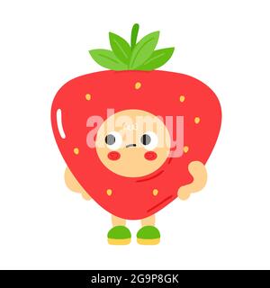 Nette lustige traurig gelangweilte Erdbeere mit Baby Gesicht. Vektor Cartoon kawaii Figur Illustration Kinder emoji-Symbol. Isoliert auf weißem Hintergrund. Erdbeere Kind Poster, Karte Cartoon Charakter Konzept Stock Vektor