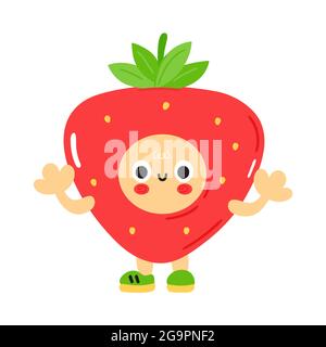 Niedliche lustige Erdbeere mit Baby Gesicht. Vektor Cartoon kawaii Figur Illustration Kinder emoji-Symbol. Isoliert auf weißem Hintergrund. Erdbeere Kind Poster, Karte Cartoon Charakter Konzept Stock Vektor