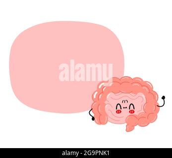 Nette lustige Darm Organ Charakter mit Textfeld. Vektor Hand gezeichnet Cartoon kawaii Charakter Illustration Symbol. Isoliert auf weißem Hintergrund. Menschliches Darm-Organ, Karikatur-Charakter-Konzept Stock Vektor