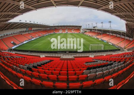 Blackpool, Großbritannien. Juli 2021. Eine allgemeine Ansicht von Bloomfield Road vor diesen Abenden Pre-Season Friendly, Blackpool / Burnley in Blackpool, Großbritannien am 7/27/2021. (Foto von Mark Cosgrove/News Images/Sipa USA) Quelle: SIPA USA/Alamy Live News Stockfoto