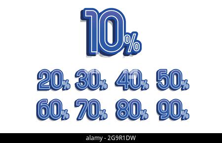 Verkaufs- und Rabattmarken. Preisgünstiger Tag Icon Kollektion im flachen Design. 10, 20, 30, 40, 50, 60, 70, 80, 90 Prozent Verkauf. Vektorgrafik EPS 10 Stock Vektor