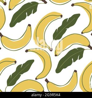 Nahtloses Vektor-Muster mit Bananen-Vitamin-Frucht. Gelbe Natur exotische Illustration. Cartoon tropische Tapete Druckkunst Stock Vektor