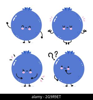 Nettes glückliches Lächeln lustig Heidelbeere. Vektor flache Linie Cartoon kawaii Gesicht Figur Illustration Symbol. Isoliert auf weißem Hintergrund. Heidelbeere Cartoon Baby Maskottchen Charakter Konzept Stock Vektor