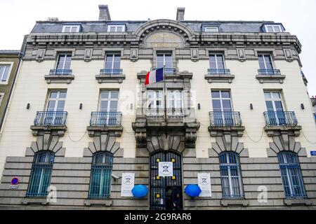 Les Parapluies de Cherbourg Manufacture, Cherbourg, Abteilung Manche, Cotentin, Normandie, Frankreich Stockfoto