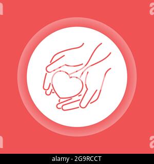 Symbol für die Farbschaltfläche „Nächstenliebe“, „humanitäre Hilfe“. Gemeinnützige Gemeinschaft. Skizzieren Sie das Piktogramm für Webseite, mobile App, Promo. Stock Vektor