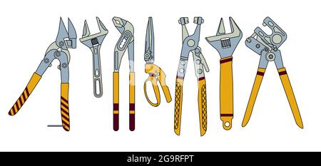 Ein Satz von Werkzeugen für den Installateure im flachen Stil. Für einen Baumarkt. Vektorgrafik. Stock Vektor