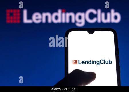 Brasilien. Juli 2021. In dieser Abbildung ist das LendingClub-Logo auf einem Smartphone und einem pc-Bildschirm zu sehen. (Foto von Rafael Henrique/SOPA Images/Sipa USA) Quelle: SIPA USA/Alamy Live News Stockfoto