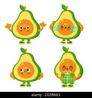 Nette lustige Avocado mit Baby Gesicht. Vektor Cartoon kawaii Figur Illustration Kinder emoji-Symbol. Isoliert auf weißem Hintergrund. Avocado Kinderposter, Karte Cartoon Charakter Konzept Stock Vektor