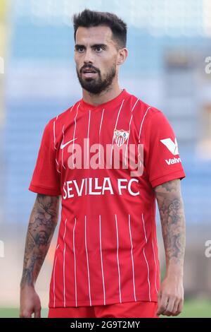 Faro, Portugal. 27. Juli 2021, Suso von Sevilla CF während des Vorsaison-Freundschaftsspiel zwischen Sevilla CF und Paris Saint Germain im Algarve-Stadion in Faro, Portugal. Stockfoto