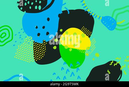 Abstrakter farbiger Hintergrund aus Dreiecken, Kreisen und Linien. Vektor. Geometrische Figuren. Horizontaler, dynamischer Verlaufshintergrund für Projekte. Modern Stock Vektor