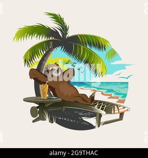 Lazy Sunday Sloth Vektor Illustration Emblem Stil für T-Shirt Grafik oder einem anderen Zweck Stock Vektor