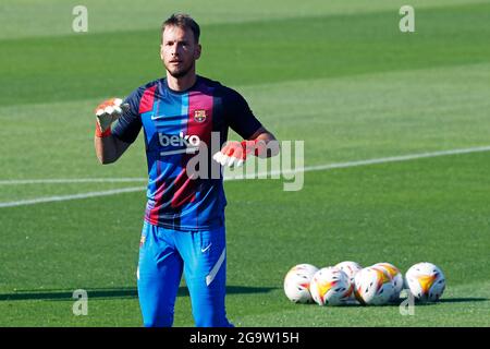 Sant Joan Despi, Spanien. Kredit: D. 21. Juli 2021. Neto (Barcelona) Fußball/Fußball : Freundschaftsspiel zwischen dem FC Barcelona 4-0 Nastic Tarragona beim Estadi Johan Cruyff in Sant Joan Despi, Spanien. Quelle: D .Nakashima/AFLO/Alamy Live News Stockfoto