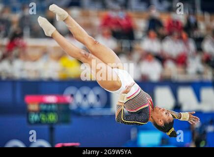 Ariake Gymnastik Center, Tokio, Japan. Juli 2021. Jutta Verkest aus Belgien {während des Finales des Teams für künstlerische Gymnastik der Frauen bei den Olympischen Spielen in Yokyo im Ariake Gymnastik Center, Tokio, Japan. Kim Price/CSM/Alamy Live News Stockfoto