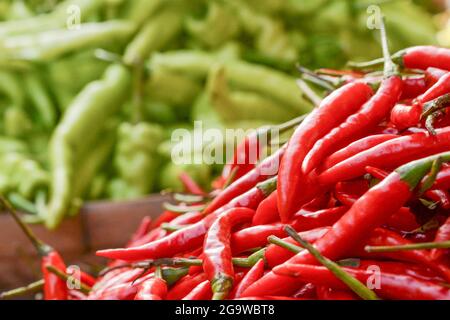 Chilis in Bangkok Market Szenen. Talad Sod Stockfoto