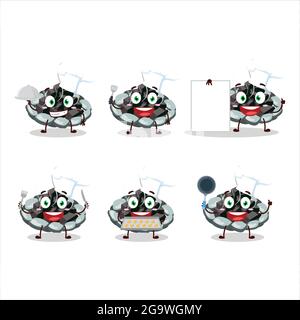 Cartoon-Charakter der Verbrennung von Holzkohle mit verschiedenen Chef Emoticons. Vektorgrafik Stock Vektor