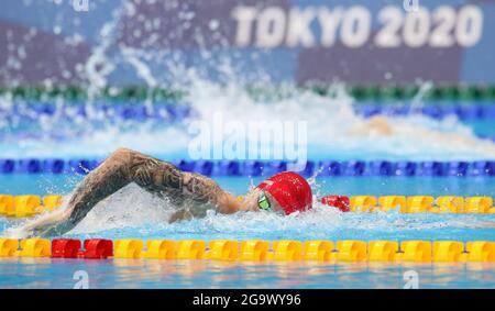 Tokio, Japan. Juli 2021. Matthew Richards aus Großbritannien tritt beim 4 x 200 m Freistil-Staffelfinale der Männer beim Schwimmen bei den Olympischen Spielen 2020 in Tokio, Japan, am 28. Juli 2021 an. Quelle: Ding Xu/Xinhua/Alamy Live News Stockfoto