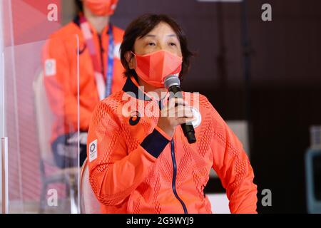 Tokio, Japan. Juli 2021. Reika Utsugi Cheftrainer (JPN) Softball : Goldmedaillengewinnerin Reika Utsugi Cheftrainer während der Pressekonferenz zu den Olympischen Spielen 2020 in Tokio im Japan House in Tokio, Japan . Quelle: AFLO SPORT/Alamy Live News Stockfoto