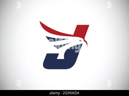 Anfängliches J-Monogramm-Buchstabenalphabet mit Adlerkopf-Minuszeichen. Creative Eagle Head Vektorgrafik. Modernes Logo-Design für Unternehmen Stock Vektor