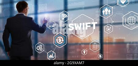 SWIFT Society for Worldwide Interbank Financial Telecommunications. Stockfoto