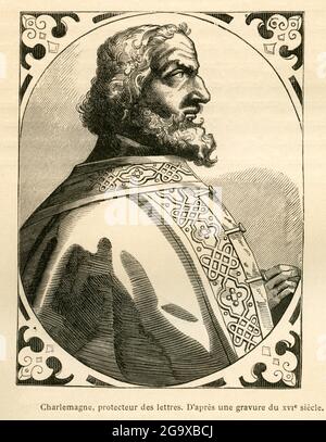 Charlemagne, Portrait, Bild aus: 'L'Ancienne France, Le Livre', von M.P. Louisy, ARTIST'S DAS URHEBERRECHT MUSS NICHT FREIGEGEBEN WERDEN Stockfoto