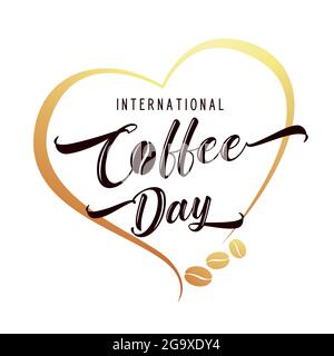 Internationaler oder nationaler Coffee Day-Schriftzug in Aroma-Herzform. Geeignet für Vektor-Grußkarte, Poster und Banner, mobilen Hintergrund Stock Vektor