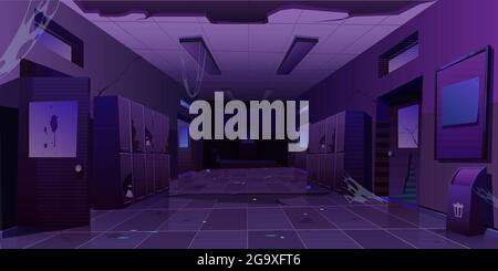 Verlassene Schulflur innen, Nachtflur Stock Vektor
