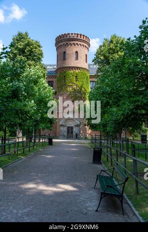 Mittelalterliches Gebäude Königliches Haus bewachsen im Park Lundagard in Lund Stockfoto