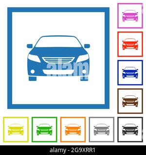 Sportwagen Vorderansicht flache Farbe Symbole in quadratischen Rahmen auf weißem Hintergrund Stock Vektor