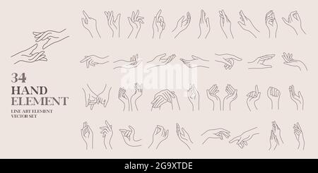 Human Hand Linie Art Element Vektor Illustration Set. Für dekorative, Logo, Karte, Einladung vintage und Boho-Stil. Stock Vektor