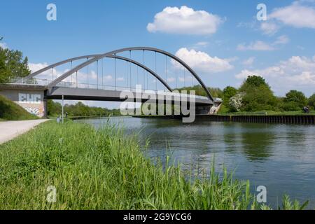 Brücke über den Datteln-Hamm-Kanal, Bergkamen, Ruhrgebiet, Nordrhein-Westfalen, Deutschland, Europa Stockfoto