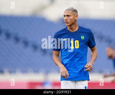 Saitama, Japan. Juli 2021. Richardlison (10 Brasilien) in Aktion (Nahaufnahme) während des Olympischen Fußballturniers der Männer Tokio 2020 Spiel zwischen Saudi-Arabien und Brasilien im Saitama Stadium, Saitama, Japan Credit: SPP Sport Press Foto. /Alamy Live News Stockfoto