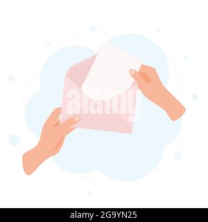 Hände halten Umschlag mit leerem Papier Brief mit leerem Platz für Text. Empfangs-Mail-Konzept. Vektorgrafik. Stock Vektor
