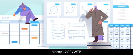 arabische Geschäftsleute Team Analyse von Diagrammen und Grafiken Datenanalyse Planung Unternehmensstrategie Teamwork Konzept Stock Vektor