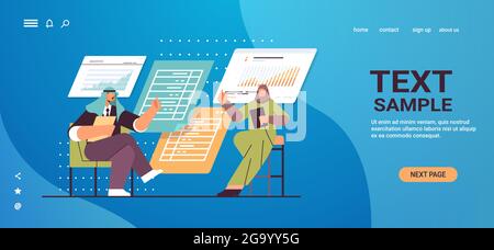 Geschäftsleute, die Finanzdaten in Diagrammen und Diagrammen analysieren und planen, berichten über Marktanalysen und Teamarbeit in der Buchhaltung Stock Vektor